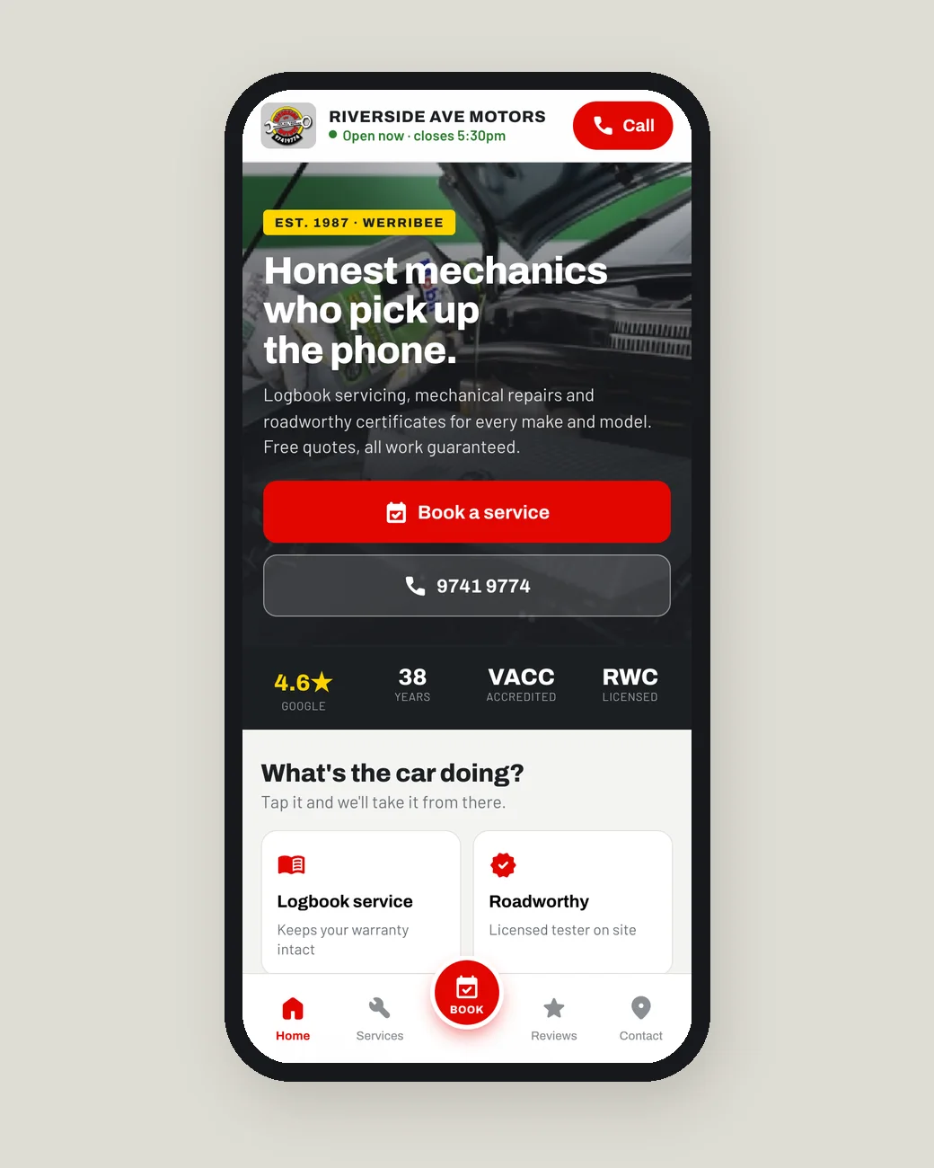 Mechanic website redesign on a phone