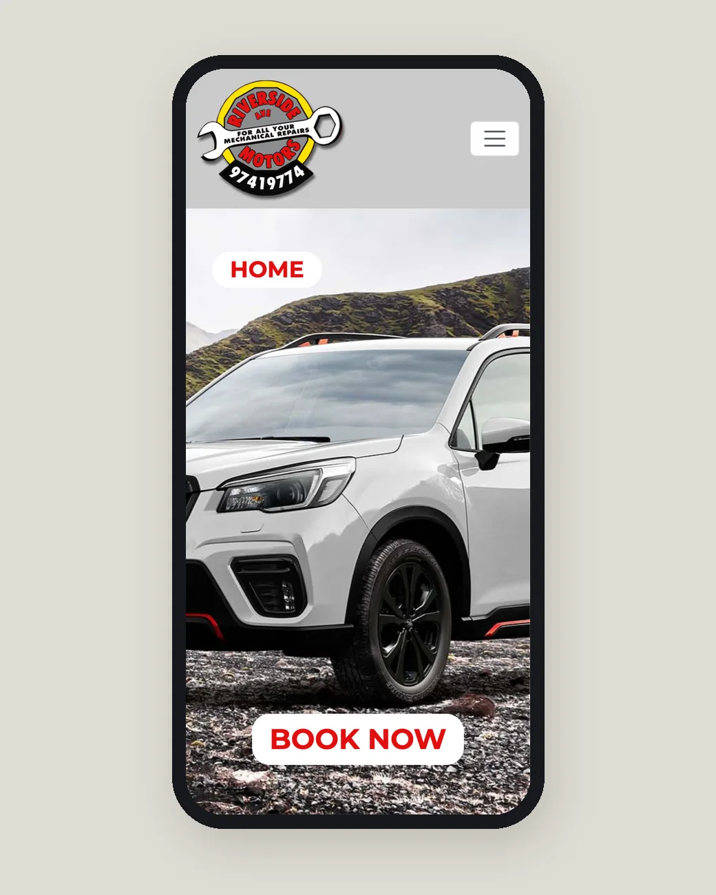 The mechanic's current website on a phone